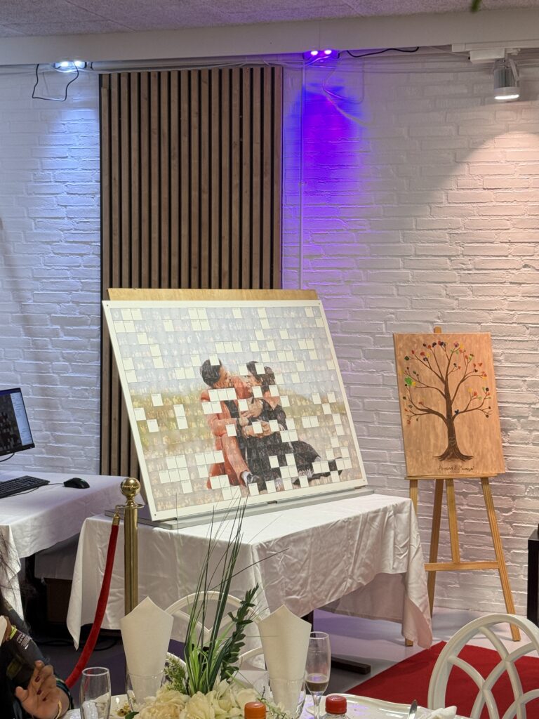 Mosaic-wall wedding almost finished